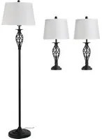 Set Lampada da Terra e 2 Lampade da Tavolo in Metallo E27 Nero e Bianco