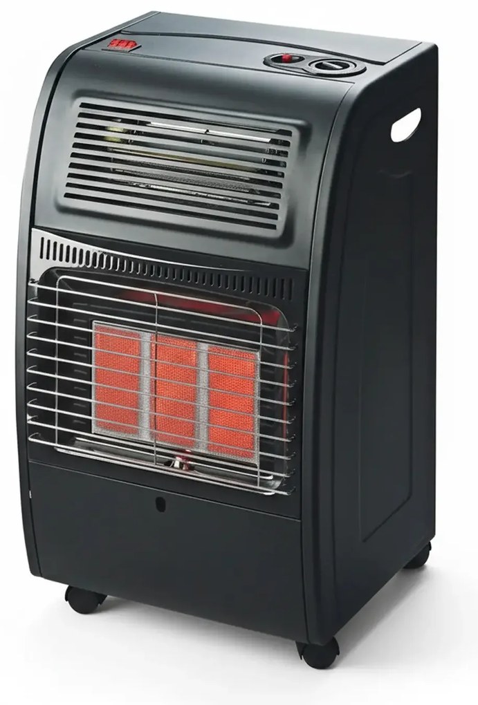 Stufa Catalitica a Gas GPL 4200 W Con Infrarossi Ventilata Turbo 1500 W Per Ambienti Fino A 80 m² 3 Livelli di Potenza Sicura con ODS & FFD Antiribaltamento Con Ruote 72 x 36 x 42 Cm Nero Opaco