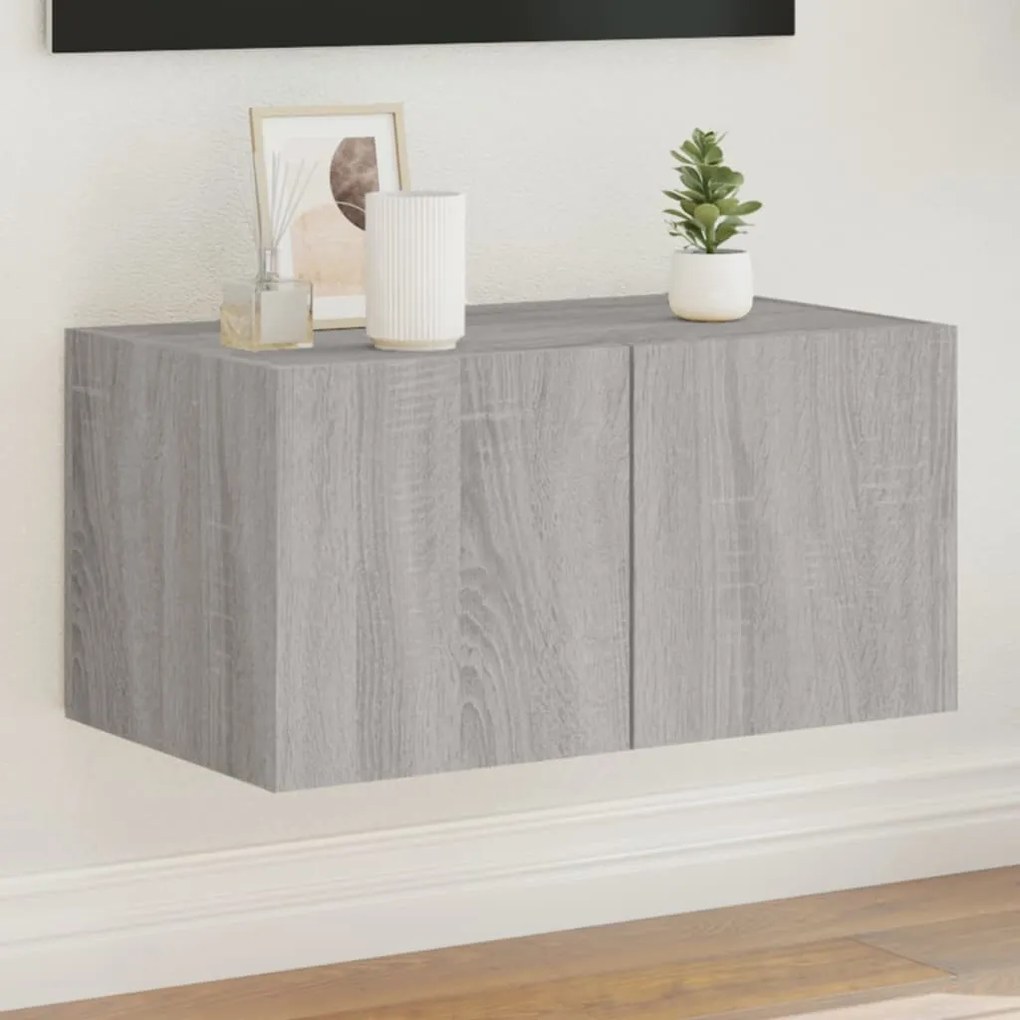 Mobile Tv A Parete Con Luci Led Grigio Sonoma 60x35x31 Cm /