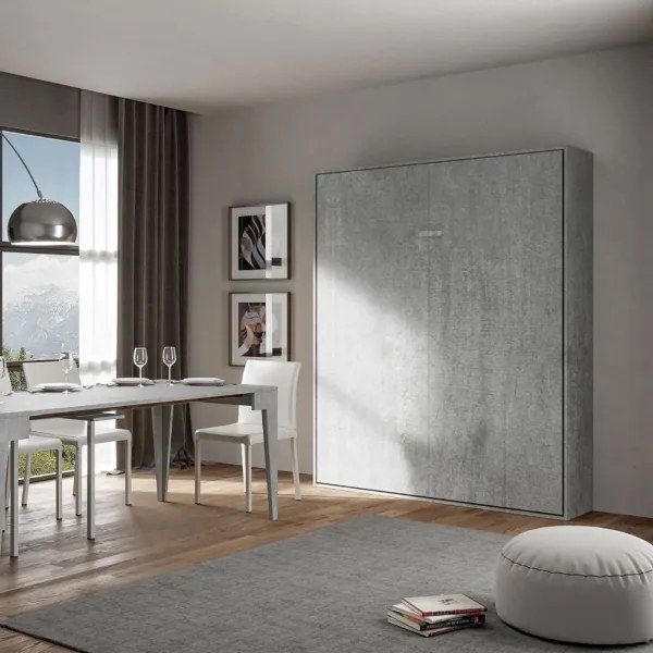 Letto a scomparsa verticale matrimoniale 160 cm Cemento KENTARO