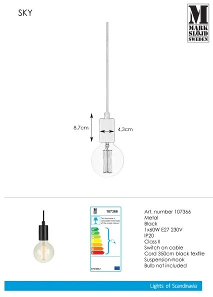 Markslöjd 107366 - Lampadario a sospensione con filo SKY 1xE27/60W/230V