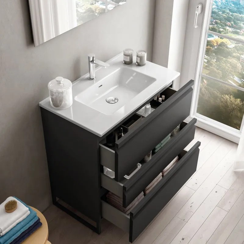 Mobile sottolavabo e lavabo Pull grafite in mdf L 80 x H 56 x P 46 cm 1 vasca 3 cassetti