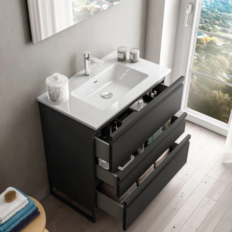 Mobile sottolavabo e lavabo Pull per vasca centrale grafite in mdf L 80 x H 56 x P 46 cm 3 cassetti