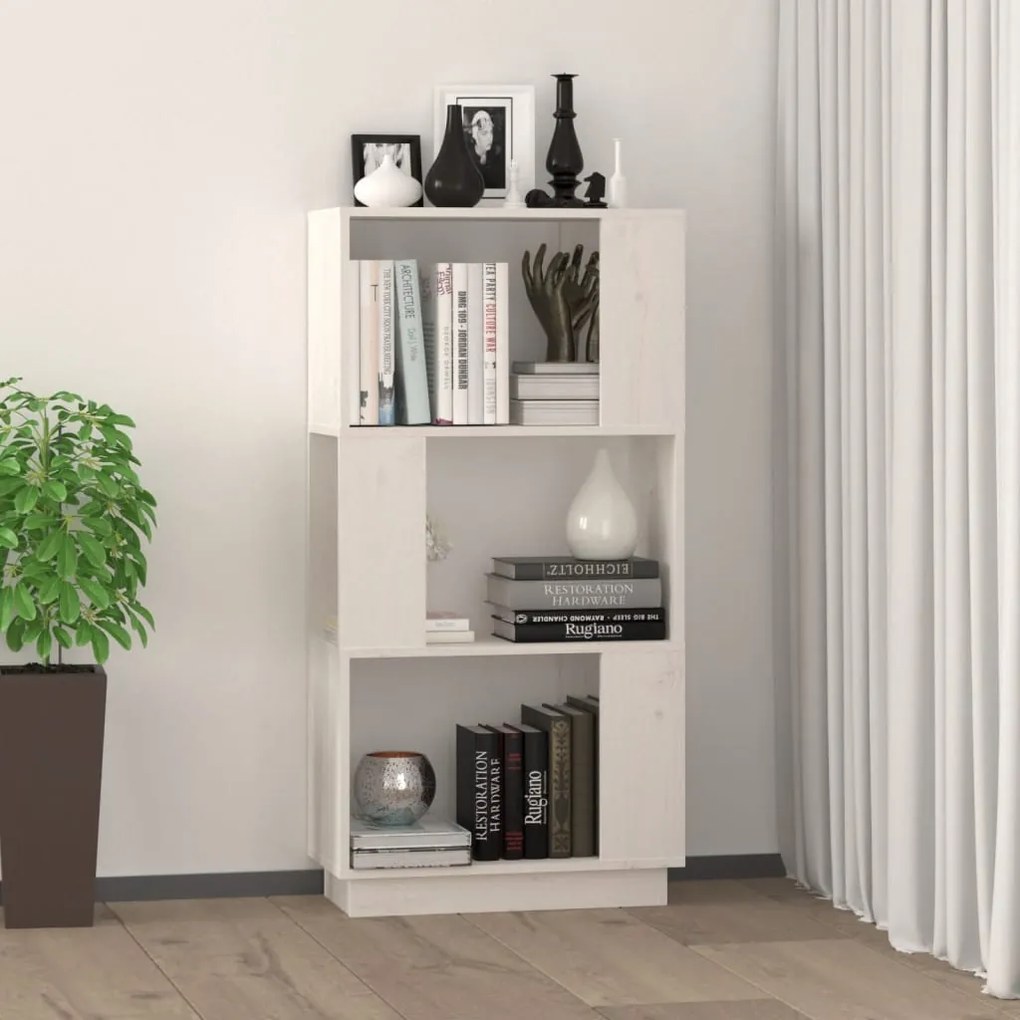 Libreria/Divisorio Bianco 51x25x101 cm Legno Massello di Pino