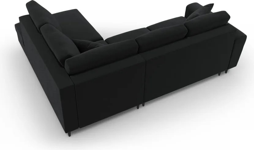 Divano angolare nero allungabile e con contenitore (con penisola a destra/a L) con rivestimento in velluto Kyoto – Cosmopolitan Design