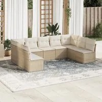 Set Divano da Giardino 9 pz con Cuscini Beige in Polyrattan 3218068