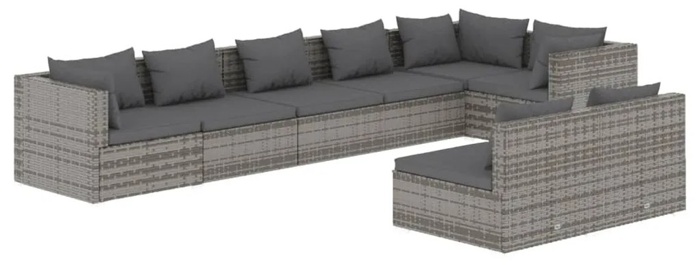 Set Divani da Giardino 8 pz con Cuscini in Polyrattan Grigio