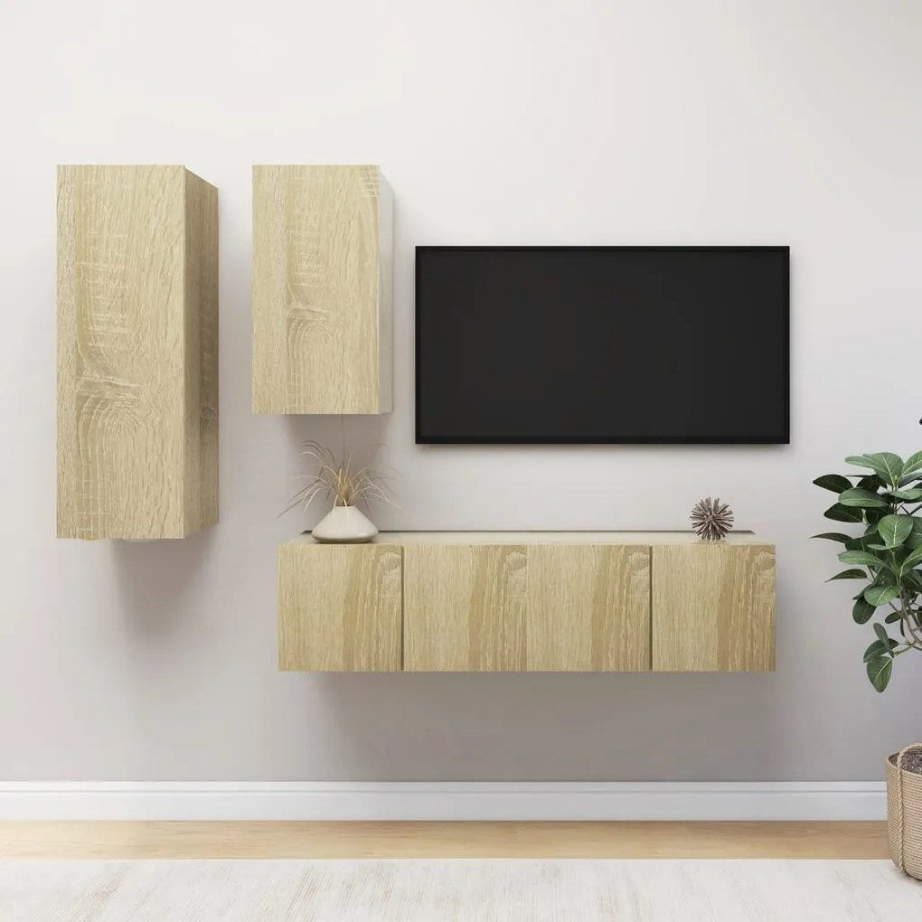 Set Di Mobili Porta Tv 4 Pz Rovere Sonoma İn Legno Multistrato /