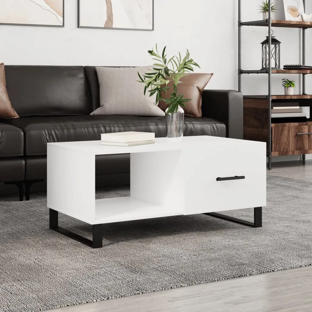 Tavolino Da Salotto Bianco 90x50x40 Cm İn Legno Multistrato /