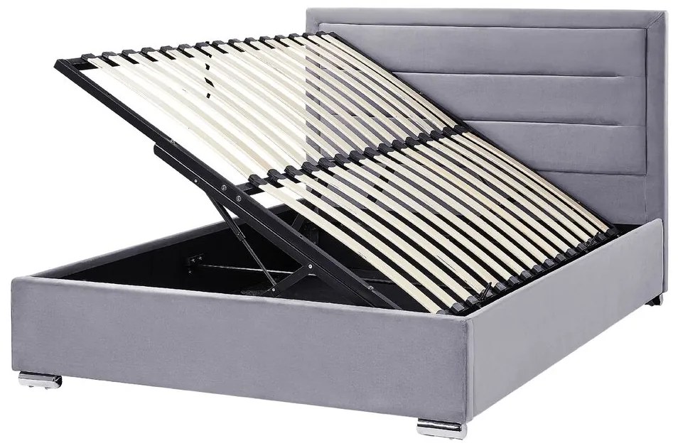 Letto matrimoniale con contenitore velluto grigio scuro 140 x 200 cm ROUEN Beliani