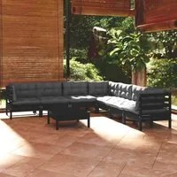 Set Divani da Giardino 8 pz con Cuscini Neri Legno di Pino 3096801