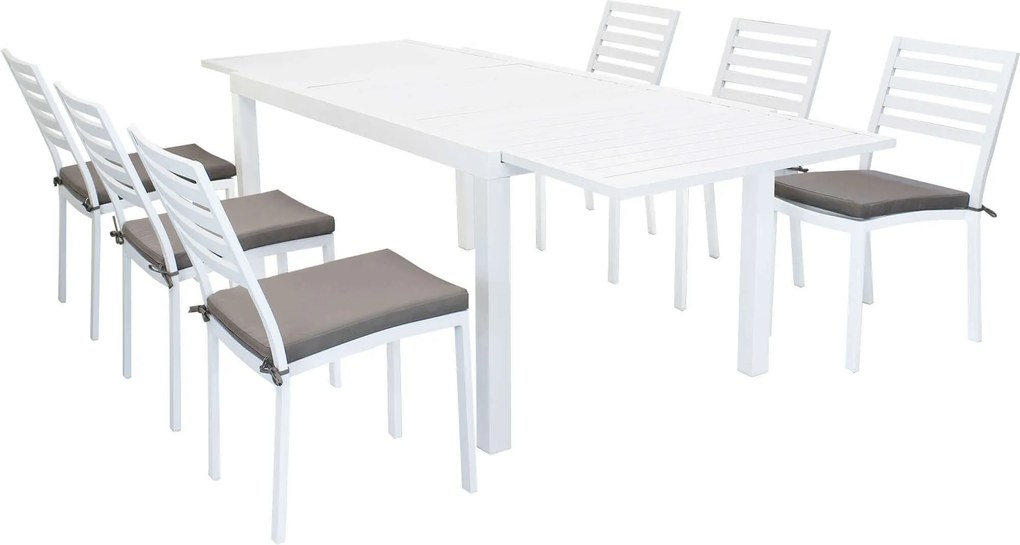 DEXTER - set tavolo in alluminio cm 160/240 x 90 x 75 h con 6 sedie Dexter