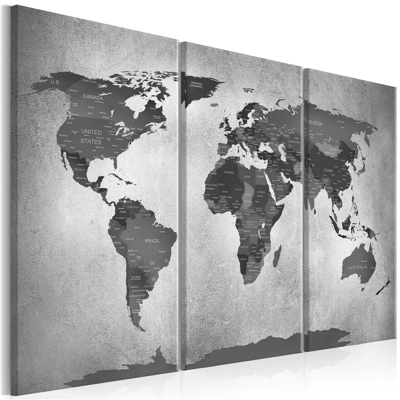 Quadro Map on Concrete (3 Parts)  Colore bianco e nero, Dimensioni e Misure 120x80