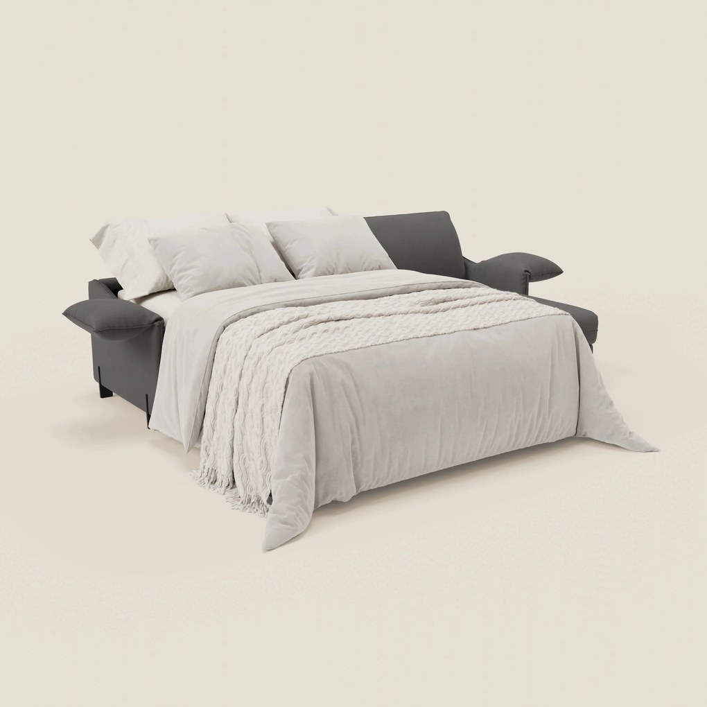 Primula divano letto angolare con materasso H18 cm - penisola contenitore in tessuto smacchiabile T05 antracite