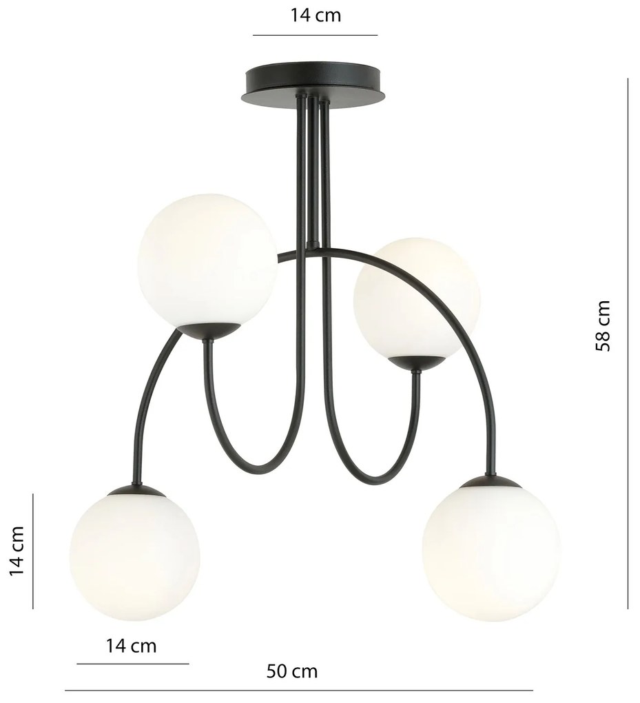 Plafoniera Moderna Archi 4 Luci In Acciaio Nero E Vetro Bianco 50 Cm