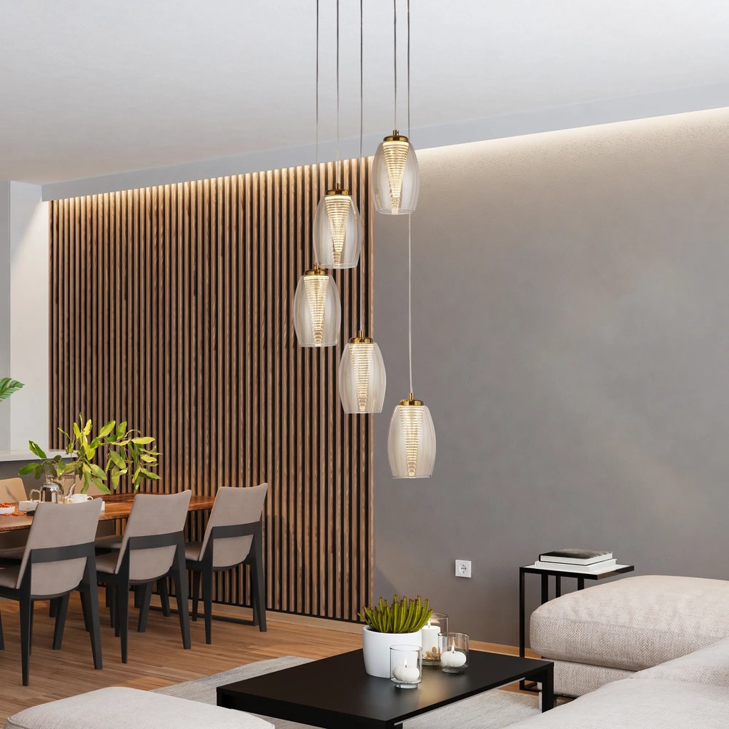 Lampadario Contemporaneo Ciclon Acciaio Bronzo Vetro Led 5,4W 3000K