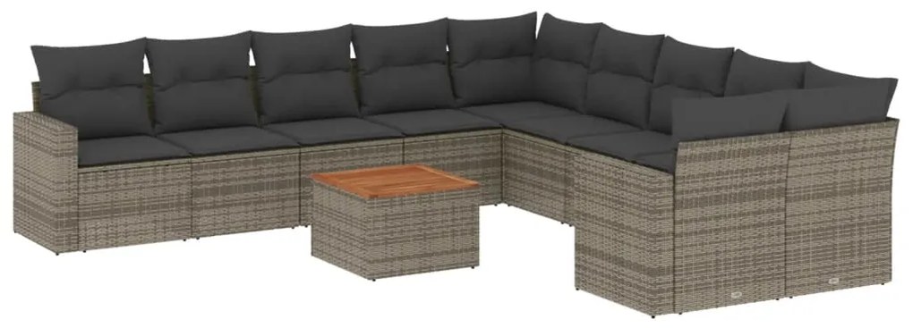 Set divani da giardino 11 pz con cuscini in polyrattan grigio