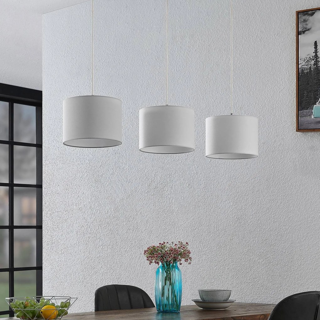 Lampada a sospensione Lindby Imarin, a 3 luci, bianco, tessuto, 100 cm