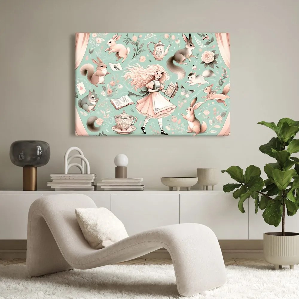 Quadro su tela – Ragazza magica e coniglietti