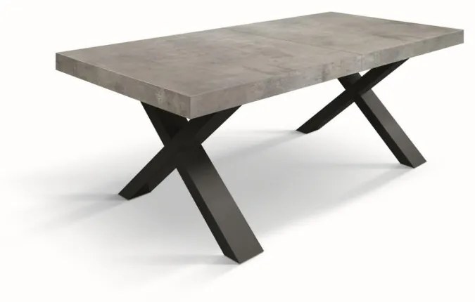Tavolo allungabile AMALFI in legno grigio cemento e gambe a X antracite, allungabile 180×90 cm – 260×90 cm
