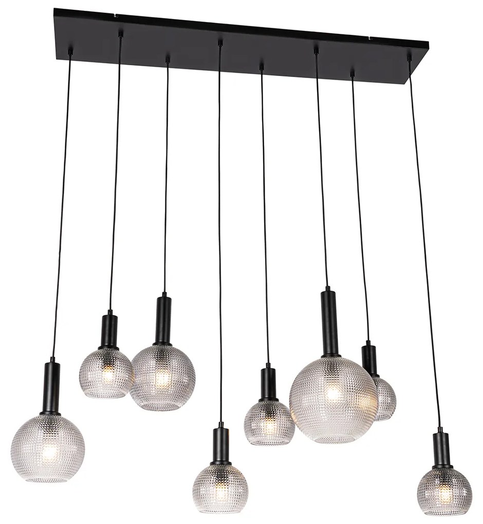 Lampada a sospensione design nera con vetro fumé 8 luci - Chico