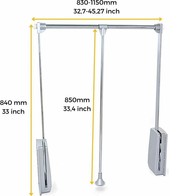 Appendiabiti Saliscendi per Armadio 83-115 cm Max 12Kg in Acciaio Emuca Cromo...