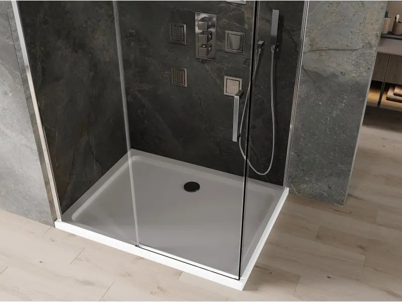 Mexen Omega cabina doccia scorrevole 100 x 90 cm, grafite, cromo + piatto Flat, bianco - 825-100-090-01-40-4010