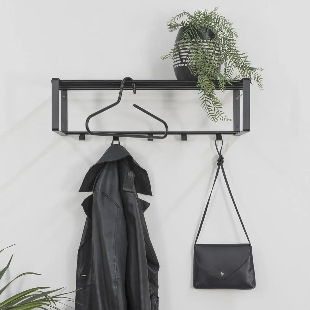 Attaccapanni da parete nero in metallo con scaffale 70 cm Rex – Spinder Design