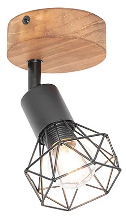 Faretto industriale nero con snodo in legno girevole e inclinabile - Mosh