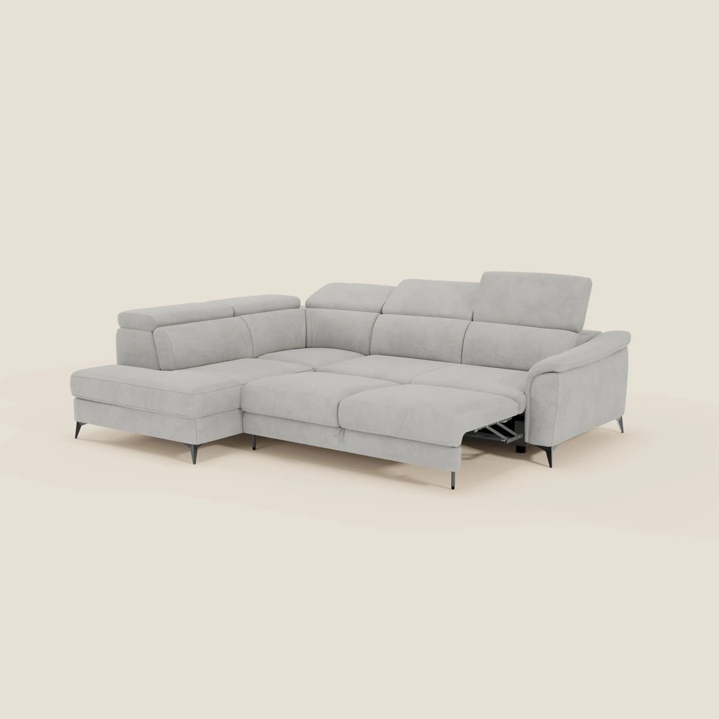 Arcos Divano angolare - piedini alti e poggiatesta reclinabili in microfibra impermeabile T11 grigio chiaro