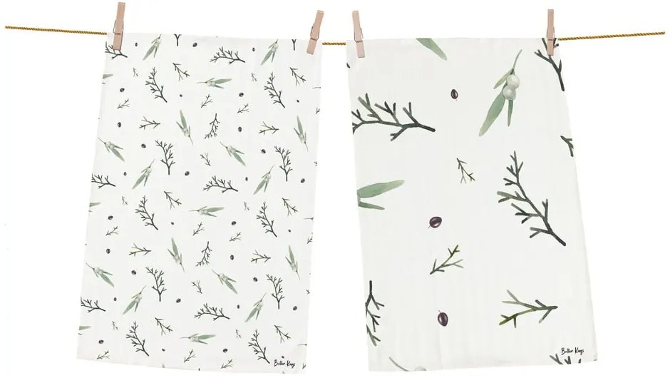 Asciugamani in cotone con motivo natalizio in set da 2 50x70 cm Delicate Green - Butter Kings