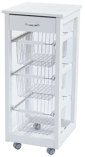 Carrello cucina SLIM in legno di faggio 3 cesti e 1 cassetto Bianco