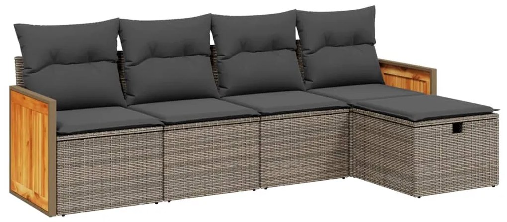 Set Divano da Giardino 5 pz con Cuscini Grigio in Polyrattan