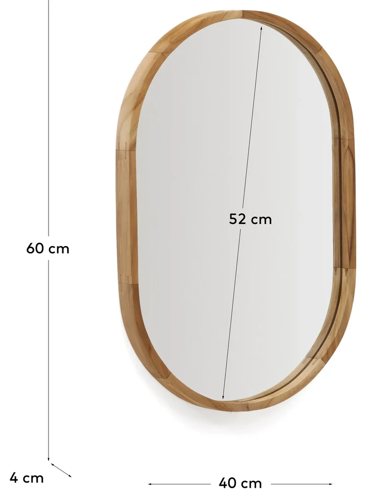 Kave Home - Specchio Magda in legno massiccio di teak con finitura naturale  Ø 40 x 60 cm