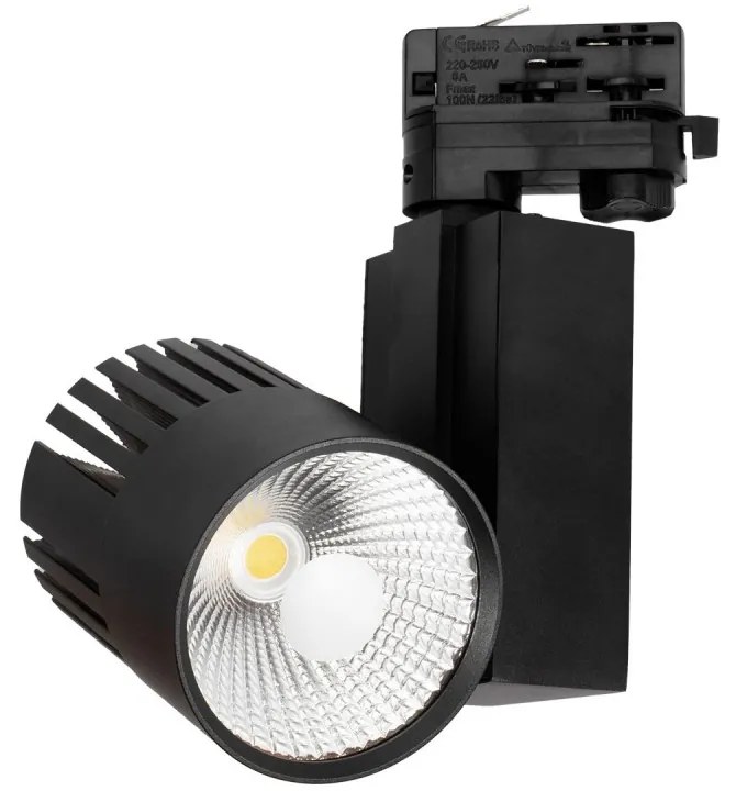 Faro LED 40W Binario Trifase, Nero, CRI92, 100°, Bridgelux LED Colore  Bianco Caldo 2.700K