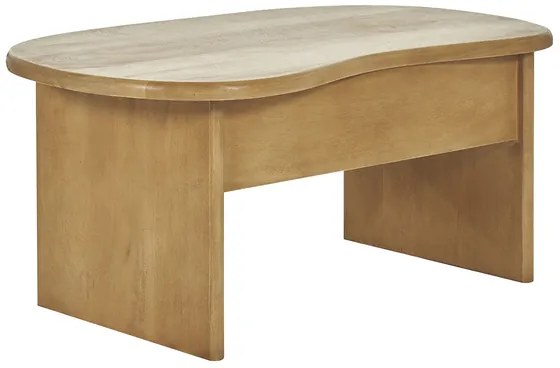 Tavolino da salotto sollevabile design forma fagiolo con vano contenitore in legno massello di mango L95 cm KOKOA