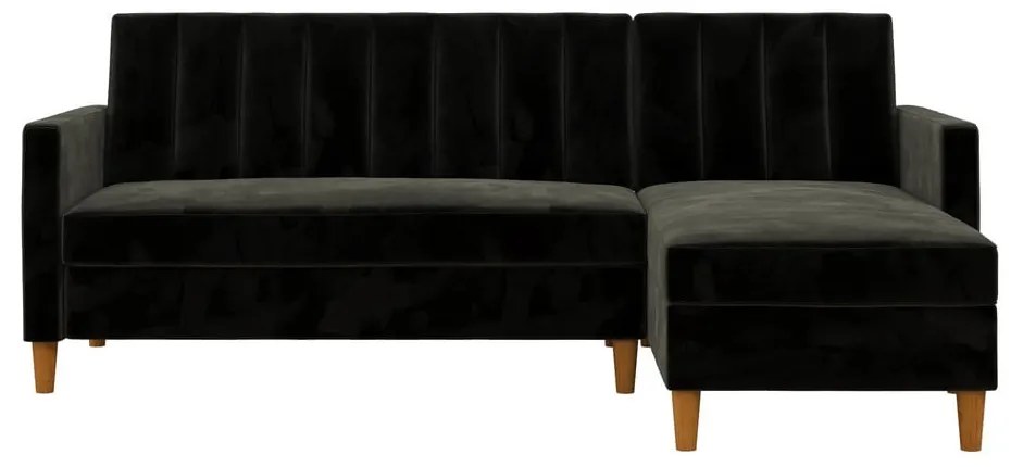 Divano letto variabile nero con superficie in velluto e vano portaoggetti Celine - Støraa