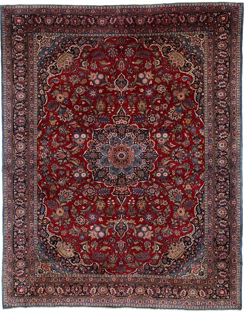 Kashan Tappeto 420 x 330 Blu (Iran) Annodato A Mano