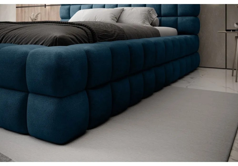 Letto matrimoniale imbottito blu con contenitore e rete inclusi 180x200 cm Dizzle – ELTAP