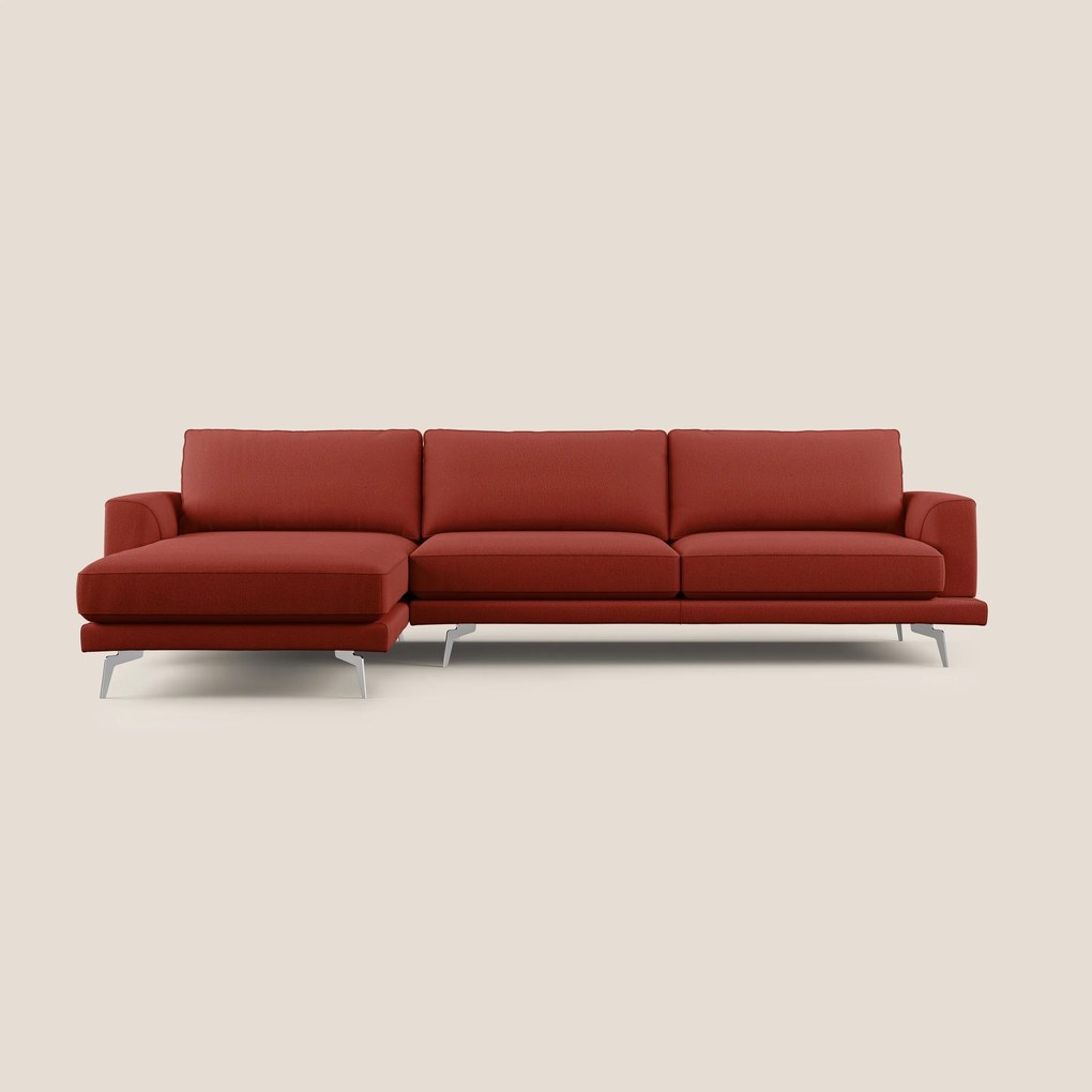 Dorian divano moderno angolare con penisola in tessuto morbido antimacchia T05 collezione Autunno rosso 268 cm Destro