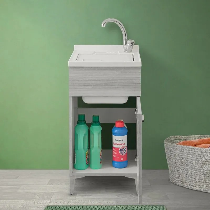 Lavatoio con mobile 45x50 cm grigio vasca in resina completa di asse