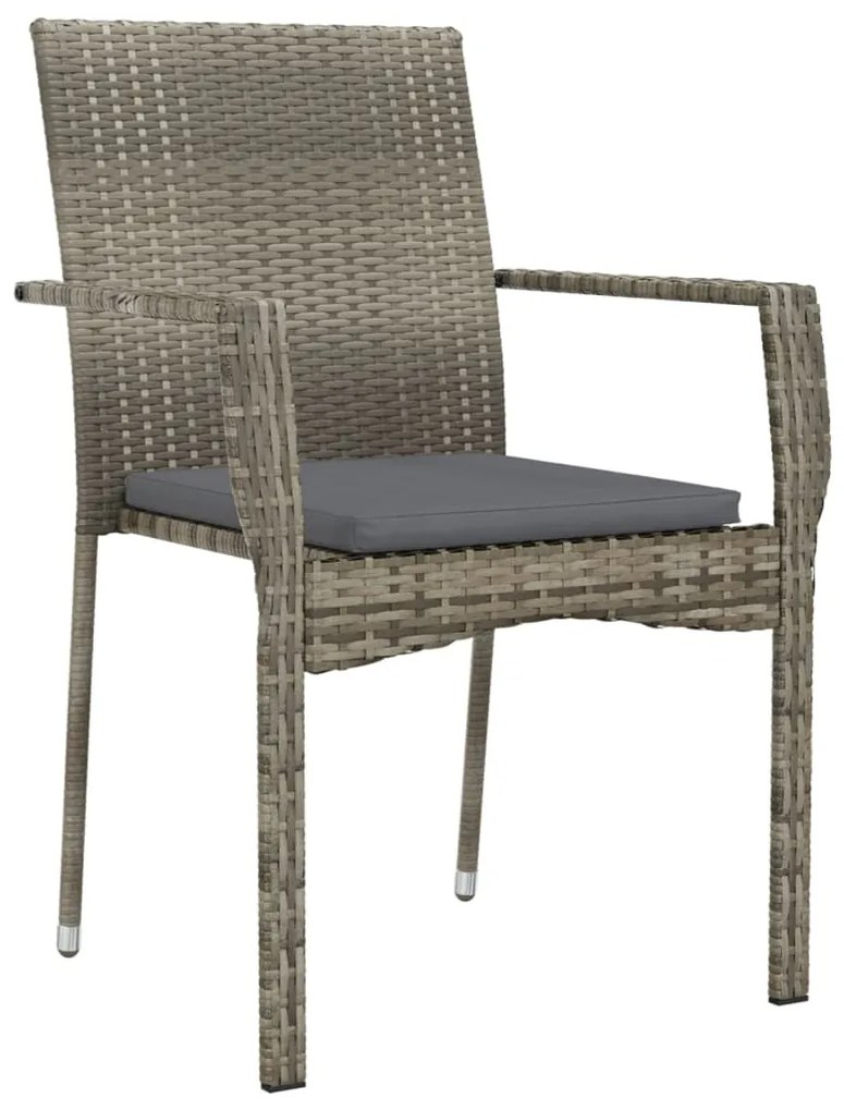 Set da Pranzo da Giardino 7 pz con Cuscini in Polyrattan Grigio