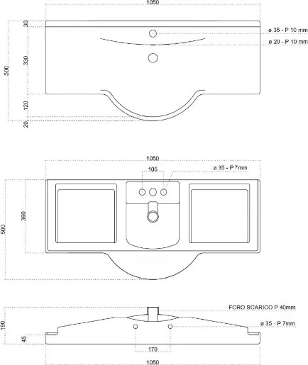 Mobile bagno 105 cm - Bianco Lucido - Melaminico - Onda