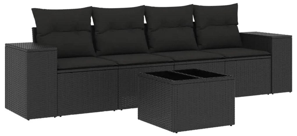 Set divani da giardino 5 pz con cuscini in polyrattan nero