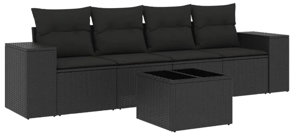 Set divani da giardino 5 pz con cuscini in polyrattan nero