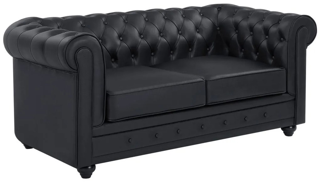 Divano 2 posti pelle di bufalo nero  - CHESTERFIELD