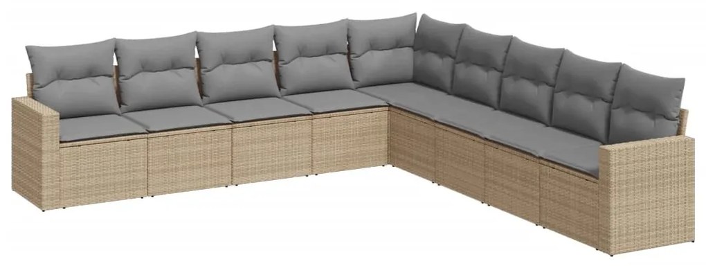 Set divano da giardino 9 pz con cuscini beige in polyrattan