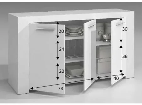 Credenza Bellevue Dmora 144x42x80cm - Buffet Salotto, Mobile TV, 3 Ante, Bianco - Foto 8