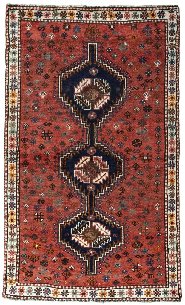 Shiraz Tappeto 110 x 190 Rosso (Iran) Annodato A Mano