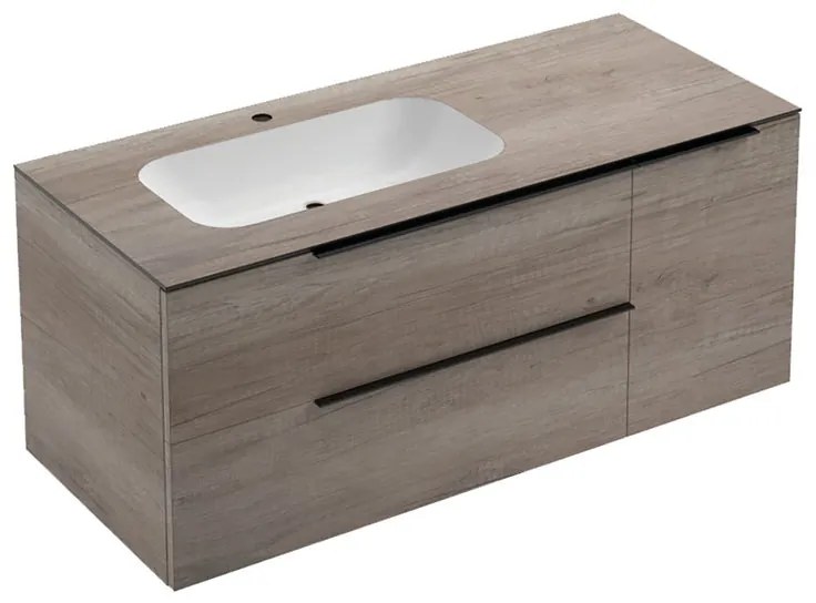 Mobile sottolavabo e lavabo Solid per vasca a sinistra rovere sable L 120 x H 83 x P 51 cm, 1 anta 2 cassetti